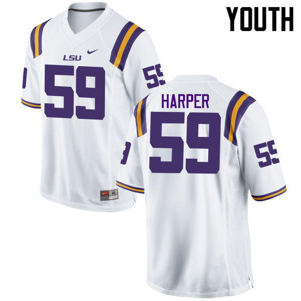 Youth LSU Tigers #59 Jordan Harper College Football Jerseys Game-White - Click Image to Close